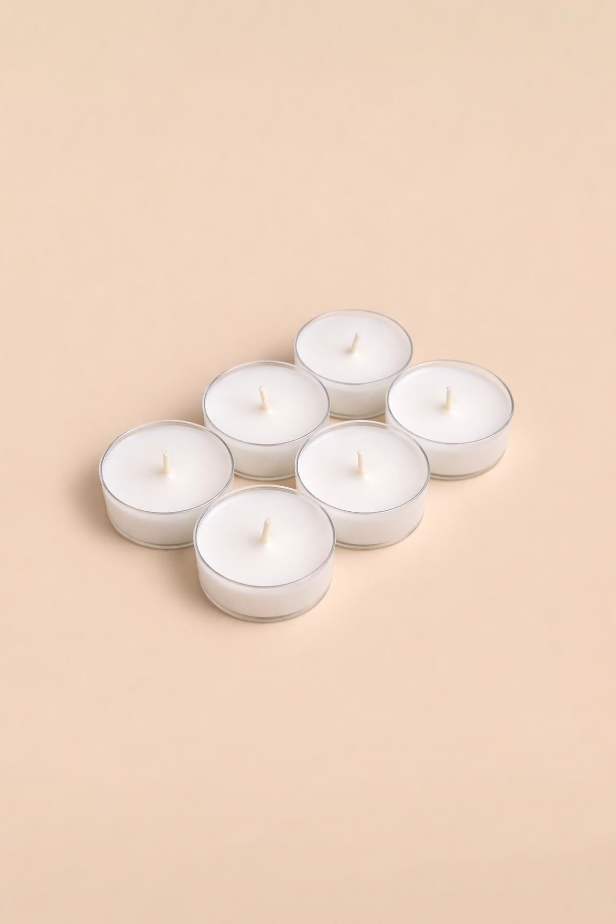 Beyaz şeffaf hazneli altı adet Chappal tealight mum